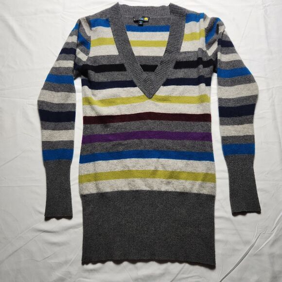 C & C California Womens Medium 100% Cashmere Long Sleeve Striped Sweater Grey - Picture 1 of 6
